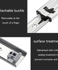 Heavy Duty Side Mount Drawer Slides Rock Solid Soft Close Tool Cabinet Glides showing detachable buckle and galvanized surface treatment.