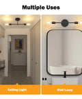 Modern Black Two Light Bathroom Vanity Sconce And Semi Flush Ceiling Fixture Delivering That Sick Hollywood Glam Glow Up For Your Favorite Mirror Setup Today in hallway and above mirror.