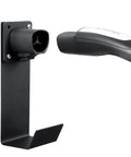 Tesla NACS Electric Vehicle Charger Nozzle Holster Dock And J Hook For Cable Management, side view with charge nozzle.