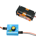 4 Cell AA Battery Holder 6V with Futaba JR 3 Pin Servo Connector connected to a blue servo tester, plug and play power source