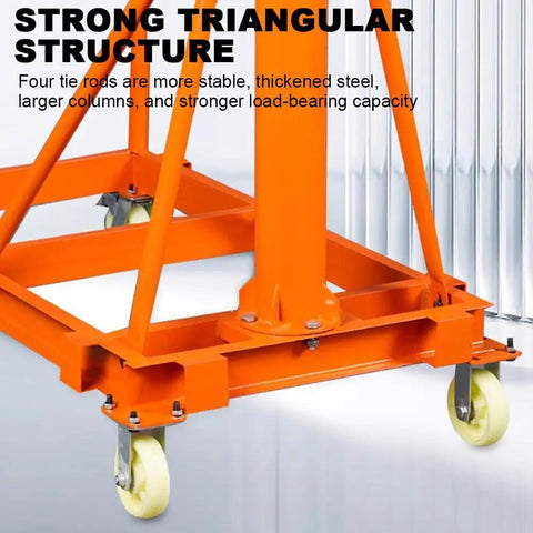 Heavy Duty Electric Hoist Crane With Adjustable Boom And Four Rolling Casters 500Kg Workshop Engine Lifter, strong triangular structure with robust wheels.