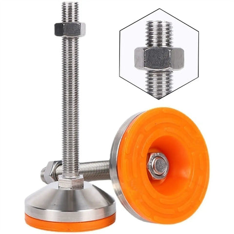 Hella Sturdy 4 Pack Heavy Duty Adjustable Leveling Feet Crafted From 304 Stainless Steel With M24 Threads And Non Slip Rubber Bases For Furniture And Garage Setup, showing rubber base and threaded rod.