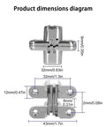 Dimensions of Two Pack Hidden Stainless Steel Hinges For Frameless Kitchen Cabinets 180 Degree Invisible Cross Hinges