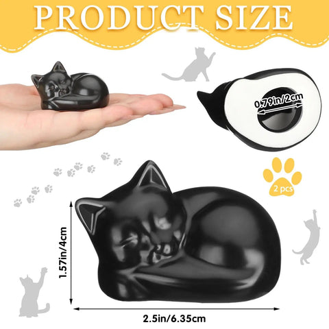 Two Cat Shaped Toilet Bolt Caps Ceramic Screw Covers For Bathroom Decor, 2 Pack Black, show size and hand-held view