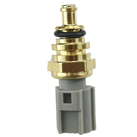 FainWan engine coolant temperature sensor, front view; brass threaded body, gray plastic connector with black O-ring