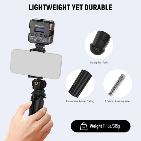Mini Flexible Phone Tripod With Remote For iPhone Desktop Stand Vlog Selfie Stick On The Go With Phone Holder And Action Camera Adapter Compatible With GoPro Insta360 Samsung Digital Cameras TP35 showing lightweight aluminum and nonslip features.