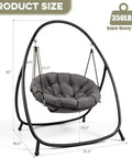 Hammock Hanging Chair With Stand Round Shaped Swing Chair For Indoor Or Outdoor Use With Padded Cushion Comfy And Sturdy Steel Frame