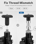 Comparison of thread mismatch fix using Badass 22 Piece Camera Mount Screw And Adapter Set With 1/4 To 3/8 Tripod Reducers.
