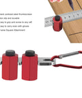 Dead Nuts Accurate Stair Gauge And Framing Square Stop Bracket With Hex Thumb Screw Adjustment For Smooth Lumber Marking And Tough Aluminum Workshop Gear shown with red aluminum thumbscrews and steel attachment.