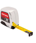25 Ft Tape Measure With Retraction Control And Self Lock, Chrome Finish And Rubber Grip, durable yellow blade, Craftsman branding