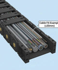 Cable Drag Chain 25x77mm Closed Type R55 For CNC Machines with cables, showing one direction bending radius and protective cover.
