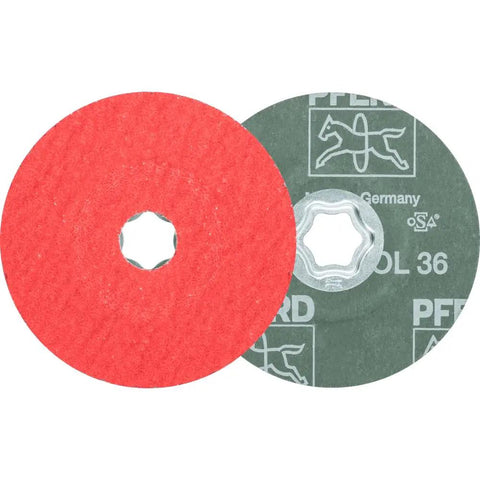 COMBICLICK Fiber Disc Four And A Half Inch Diameter Ceramic Oxide 36 Grit CO Cool For Aggressive Grinding And High Stock Removal On Hard Materials Pack Of 25 Part 40726