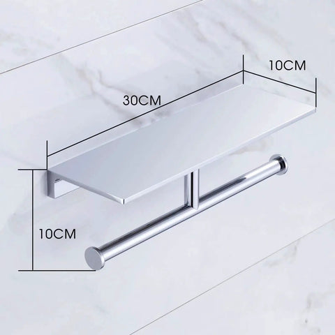 Heavy Duty Double Toilet Paper Holder With Phone Shelf Polished Chrome Dual Roll Tissue Dispenser Solid Brass Wall Mount