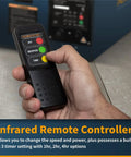 Heavy Duty Badass 3 Speed Remote Air Filtration System With 1060 CFM Kickin Airflow And Dual Micron Screens remote controller in hand.