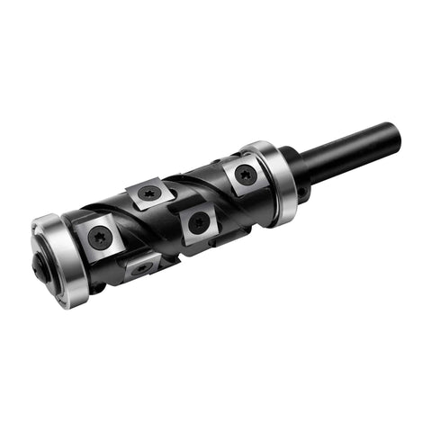 Spiral Flush Trim Router Bit, One Half Inch Shank, 65mm Cutting Length, 32mm Diameter, Top And Bottom Bearing, Heavy Duty CNC Woodworking Bit With Replaceable Carbide Inserts, 12 Piece Set For Precise Flush Cutting And Trimming