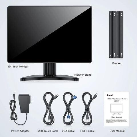 10.1 inch black HD screen with bracket, cables, and manual for 7 To 12 Inch CCTV Security Monitor Screen Black High Definition Display