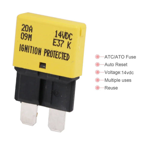 Auto Reset Atc Ato Low Profile Circuit Breaker Kit 12V Dc Six Pack Mixed Amps for cars and trucks, yellow 20A reusable fuse.