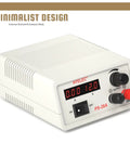 Adjustable DC Power Supply With Dual LCD Display Dope Benchtop Power Supply Regulated 3V To 12V Outputs 4.5V 6V 7.5V 9V 12V 1.5-15VDC Up To 2A Fuse Protected Low Noise 90-253VAC Input PS-28A showing front view with control knobs