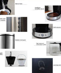 Drip Coffee Maker 1250W Power, 1.25L Glass Carafe, Stainless Steel Filter Coffee Machine With Detachable Filter parts shown
