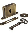 Vintage Brass Drawer Lock With Key For Cabinets And Desks, Antique Style, Rust Resistant Hardware with gold bronze finish