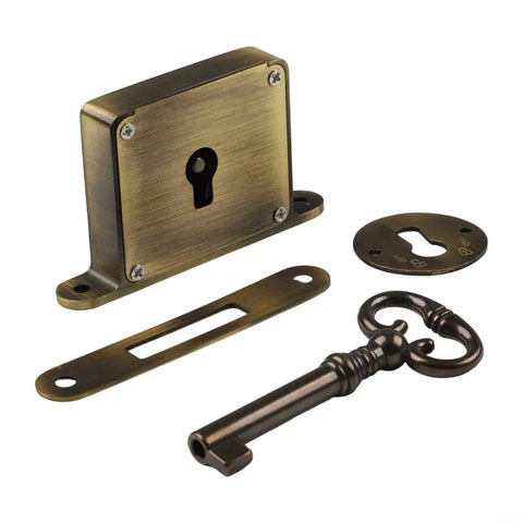 Vintage Brass Drawer Lock With Key For Cabinets And Desks, Antique Style, Rust Resistant Hardware with gold bronze finish