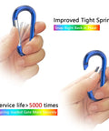 Badass 3 Inch Aluminum Carabiner Clips Packing Nifty Spring Snap Hooks And Slick Steel D Rings For Your Hella Durable Dog Leashes Camping Tents And Daily Loadouts 10 Piece Bundle shown in hand with improved tight spring.