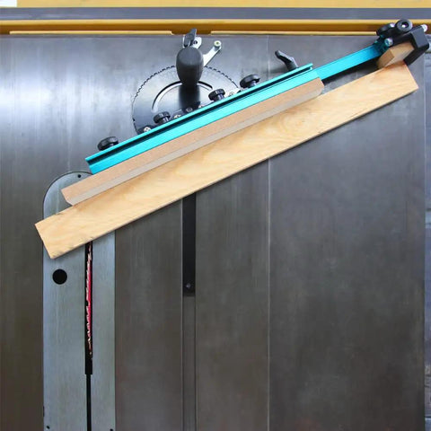 Table Saw Miter Gauge Extension Fence System With Aluminum Miter Extension Fence Telescoping Fence And Flip Stop displayed at an angle