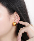 Half Ball Stud Earrings for Women, Gold Tone 20mm Round Ball Jewelry, Minimalist Yet Bold Everyday Earrings, Lightweight 3.2g, Gold Plated Stainless Steel, Lead Free, wearing on ear