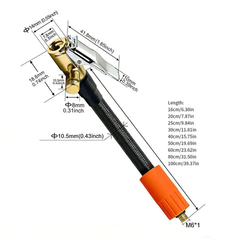 Heavy Duty Air Pump Hose Connector With Locking Air Chuck For Std Tire Valves And Fine Thread Tire Inflator Hose Adapter Fits Car Motorcycle Bike For Rescue Work With Screw Clamp Flex Ranging 16Cm To 100Cm For Quick Fixes Any Time Keep Your Ride Safe., black braided hose with brass locking chuck, M6*1 adapter, 16-100cm