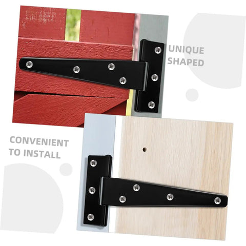 8 Pack 5 Inch Black Galvanized T Type Weld On Chest Hinges on red gate and wood door