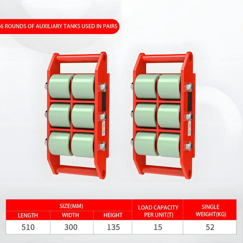 Heavy Duty Machinery Mover 20T Electric Remote Control Skate For Industrial Equipment Dolly with pairs of green rollers.