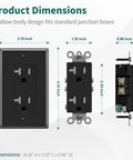 Tamper Resistant Decorator Receptacle Outlet 20 Amp 125 Volt Grounding With Wall Plate Black Pack Of 50 UL Listed dimensions
