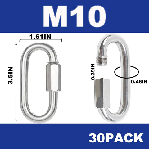 30 Pieces Three Point Five Inch M10 Quick Links Galvanized Steel Heavy Duty Chain Links With Three Eighths Inch Locking Carabiners