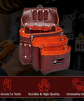 Premium Oil Tanned Leather Tool Belt And Pouch Set For Carpenters Pro Grade Heavy Duty 28 Pocket Maroon Tool Belt With Stainless Steel Buckle