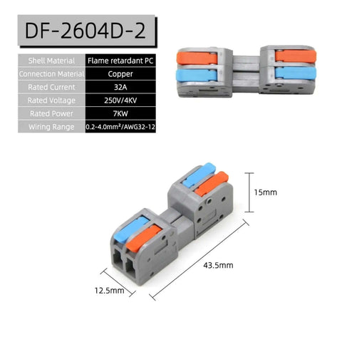 Grab These Awesome Push-In Wire Connectors For Fast Tool-Free Splicing On Any Solid Or Stranded Copper Cable With 2 In 2 Out Design Perfect For Compact LED Lighting Junction Boxes And Heavy Duty Projects Featuring Tin Plated Contacts For Great. 2-in 2-out 32A connector, 43.5mm x 15mm, flame-retardant PC