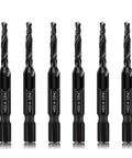 Six Piece 8-32NC Combo Drill Tap Countersink Bit Set SAE High Speed Steel With Anti Rust Blackened Coating 1/4 Inch Hex Shank