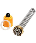 Heavy Duty One And A Half Inch Copper Thread Immersion Water Heater Featuring Real Tough Corrosion Resistant Stainless Steel Heating Element with safety cap and gasket.