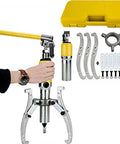 Grease Monkey Approved Twenty Ton Hydraulic Gear Puller And Bearing Separator with steel jaws, used for removing stubborn wheels.