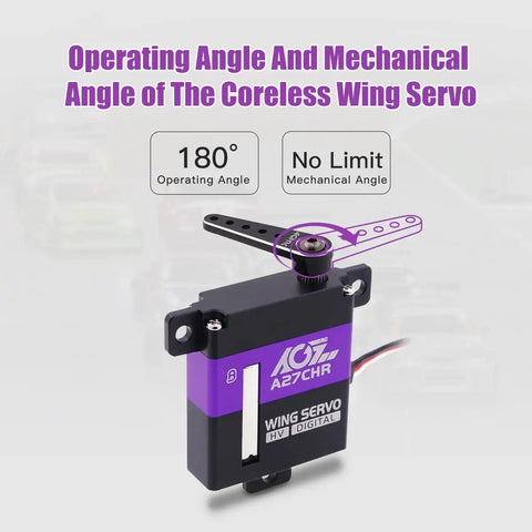 Heavy Duty Digital High Torque Micro Wing Servo Pumping Out A Serious Eleven Point Four Kilogram Pull With Brushless High Performance Motor Action Plus Tough Cnc Aluminum Housing Built For Wild Rc Car Swaps, showing operating angle and mechanical features.