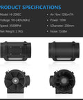 8 Inch Inline Duct Fan With 760 CFM And Variable Speed EC Motor for heating, cooling, grow tents, hydroponics, quiet airflow