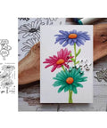 Cute Chamomile Silicone Clear Stamp And Die Set for card making and scrapbooking, featuring colorful floral design and cutting dies.