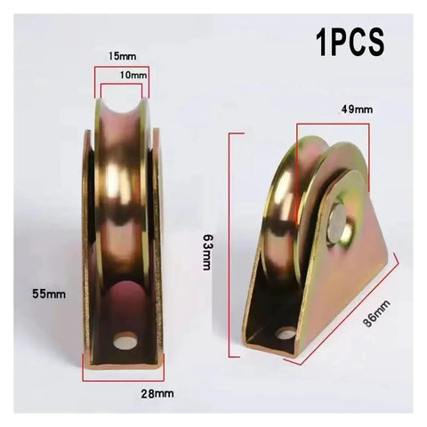 Heavy Duty V Groove Track Wheel Built Different For Rock Solid Performance Slick Rolling Steel Sliding Gate Caster Tough As Nails Industrial Pulley Block For Wire Rope Traction with dimensions labeled.