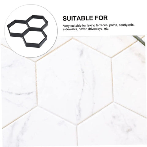 Hexagon Concrete Paving Mold Kit For DIY Projects Pro Grade shown on white hexagonal tile surface