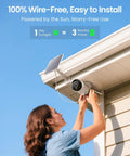 Person installing Solar Powered 2K 5MP Outdoor Security Camera With Night Vision And Smart Human And Car Detection under eaves