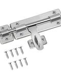 Premium Stainless Steel Sliding Bolt Latch for Outdoor Gates and Barn Doors Heavy Duty Self Closing Slide Bolt Door Catch With Smooth Action Silver Finish 4 Inch Locking Mechanism with screws.