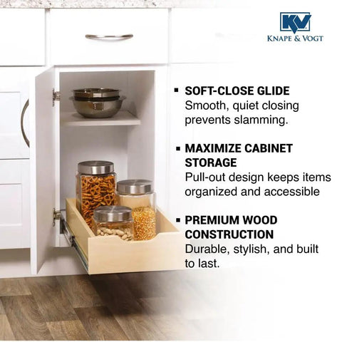 Soft Close Wood Drawer Box Pull Out Cabinet Organizer, 5 In High, 12 In Wide, 22 In Deep, Solid Wood Construction, Detachable Drawer From Slides With 75 Lb Capacity And No Screws Removal, Fits 12 In Wide Openings, Mounting Hardware Included