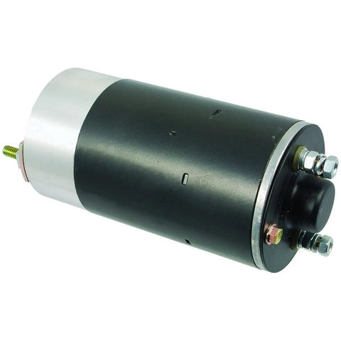 New Reversible 12V Tang Shaft Motor For Truck Tarp Covers Compatible With Superwinch And Snowbear 1102D 1110 1307 1646 90 33293 SW801 005A W 8023 Replacement Part shown angled with bolts and connectors