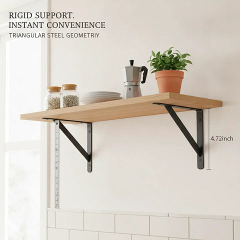 Heavy Duty Wall Mount Shelf Brackets Set Of 2 Cold Rolled Steel L Brackets For Floating Shelves supporting wooden shelf