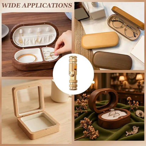 Hidden Brass Barrel Hinges 5mm Set Of 30 Pcs, 180 Degree Opening displayed with jewelry and glasses boxes