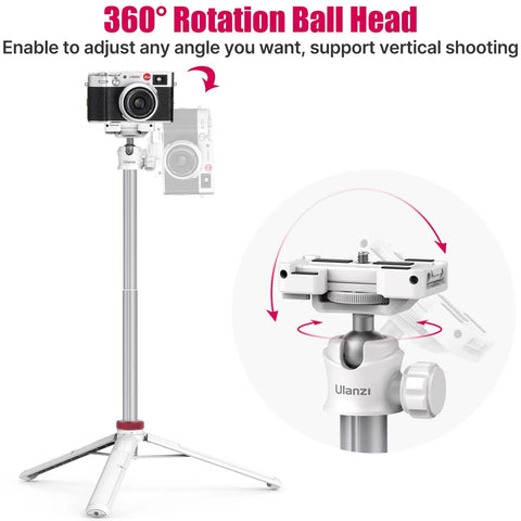 Extendable Phone Tripod And Selfie Stick For Vlogging with 360° ball head and camera mount, 59-Inch Portable 2-In-1 Clip Stand